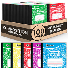 Composition Notebook, Primary Ruled, 200 Pages (100 Sheets) Per Book, Hard Cover