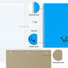 Subject Notebook, 3 Subject, Wide Ruled, 300 Pages (150 Sheets) Per Book, Assorted Plastic Cover