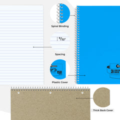 Subject Notebook, 3 Subject, College Ruled, 300 Pages (150 Sheets) Per Book, Assorted Plastic Cover