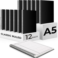 Spiral Notebook, 1 Subject, Line Sheet, 120 Pages (60 Sheets) Per Book, Black Sturdy Plastic Cover