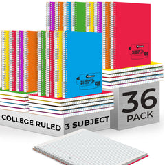 Subject Notebook, 3 Subject, College Ruled, 300 Pages (150 Sheets) Per Book, Assorted Plastic Cover