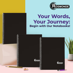 Subject Notebook, 1 Subject, Wide Ruled, 140 Pages (70 Sheets) Per Book, Black Plastic Cover