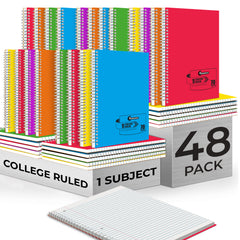Subject Notebook, 1 Subject, College Ruled, 140 Pages (70 Sheets) Per Book, Assorted Plastic Cover