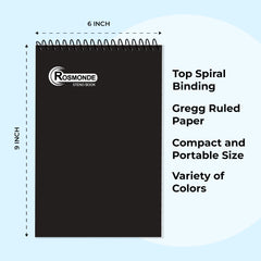 Steno Pad, Gregg Ruled, 160 Pages (80 Sheets) Per Book, Black Soft Cover