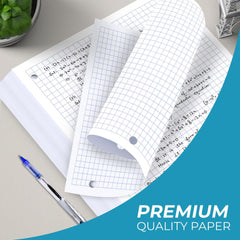 Loose Leaf Paper, Quad Ruled, 8" x 10.5", Filler Paper, 56 GSM Thick Paper, 3 Hole-Punched, 150 Sheets/Pack