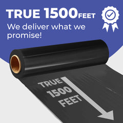 True 1500 Ft Stretch Wrap, 18" Wide, 80 Gauge Thick, Industrial Strength Film, Black