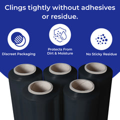 True 1500 Ft Stretch Wrap, 18" Wide, 80 Gauge Thick, Industrial Strength Film, Black