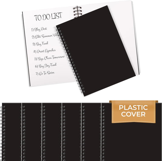Spiral Notebook, 1 Subject, Blank, 120 Pages (60 Sheets) Per Book, Black Sturdy Plastic Cover