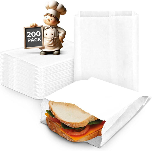 Rosmonde Kraft Paper White Sandwhich Bag, 5.94" x 1.96" x 7.9", Snack Bags, Sandwich Lunch Bags Bulk