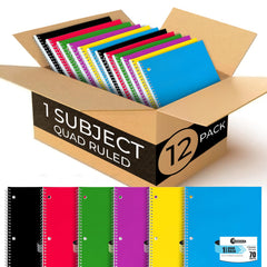 Subject Notebook, 1 Subject, Quad Ruled, 140 Pages (70 Sheets) Per Book, Soft Cover
