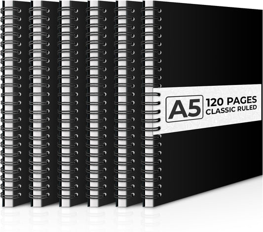 Spiral Notebook, 1 Subject, Line Sheet, 120 Pages (60 Sheets) Per Book, Black Sturdy Plastic Cover