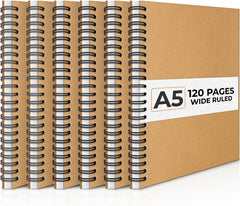 Kraft Spiral Notebook, Wide Ruled, 120 Pages (60 Sheets) Per Book, Hard Cover