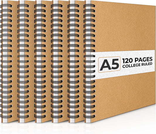 Kraft Spiral Notebook, College Ruled, 120 Pages (60 Sheets) Per Book, Hard Cover