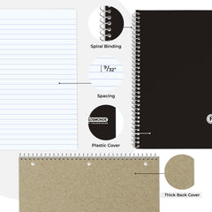 Subject Notebook, 1 Subject, College Ruled, 140 Pages (70 Sheets) Per Book, Black Plastic Cover