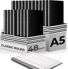 Spiral Notebook, 1 Subject, Line Sheet, 120 Pages (60 Sheets) Per Book, Black Sturdy Plastic Cover