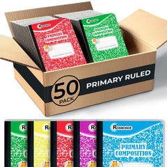 Composition Notebook, Primary Ruled, 200 Pages (100 Sheets) Per Book, Hard Cover