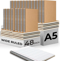 Kraft Spiral Notebook, Wide Ruled, 120 Pages (60 Sheets) Per Book, Hard Cover