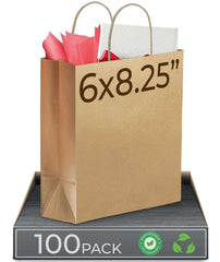 Rosmonde Kraft Paper Bag with Handle, 5.91" x 3.25" x 8.375", Kraft Gift Bags Bulk