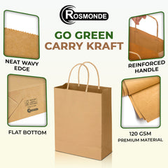 Rosmonde Kraft Paper Bag with Handle, 5.91" x 3.25" x 8.375", Kraft Gift Bags Bulk