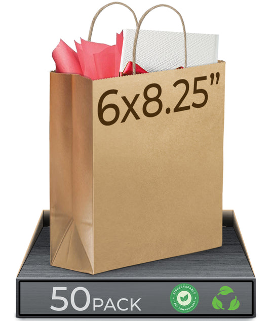 Rosmonde Kraft Paper Bag with Handle, 5.91" x 3.25" x 8.375", Kraft Gift Bags Bulk