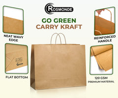Rosmonde Kraft Paper Bag with Handle, 16" x 6" x 12", XL Brown Paper Shopping Bags