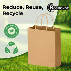 Rosmonde Kraft Paper Bag with Handle, 8" x 4.75" x 10.5", Paper Shopping Bags Bulk