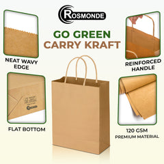 Rosmonde Kraft Paper Bag with Handle, 8" x 4.75" x 10.5", Paper Shopping Bags Bulk