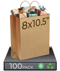 Rosmonde Kraft Paper Bag with Handle, 8" x 4.75" x 10.5", Paper Shopping Bags Bulk