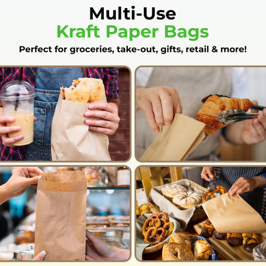 Rosmonde Kraft Paper Take Out Bag, 5" x 3" x 9.75", Paper Grocery Bags, Bakery Bags Bulk