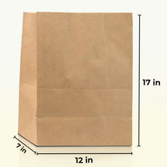 Rosmonde Kraft Paper Take Out Bag, 12" x 7" x 17", Grocery Bags, Gift Wrap Kraft Bags