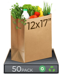 Rosmonde Kraft Paper Take Out Bag, 12" x 7" x 17", Grocery Bags, Gift Wrap Kraft Bags