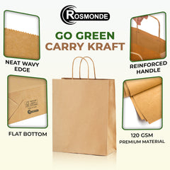 Rosmonde Kraft Paper Bag with Handle, 10" x 5" x 13", Large Brown Paper Bags
