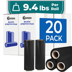 True 1500 Ft Stretch Wrap, 18" Wide, 80 Gauge Thick, Industrial Strength Film, Black