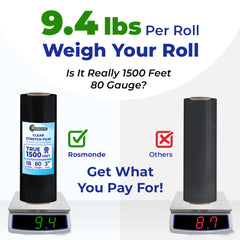 True 1500 Ft Stretch Wrap, 18" Wide, 80 Gauge Thick, Industrial Strength Film, Black