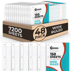 Loose Leaf Paper, Wide Ruled, 8" x 10.5", Filler Paper, 56 GSM Thick Paper, 3 Hole-Punched, 150 Sheets/Pack