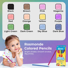 Colored Pencils, Pre Sharpened, 12 Vibrant Colors