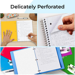 Subject Notebook, 3 Subject, Quad Ruled, 300 Pages (150 Sheets) Per Book, Soft Cover