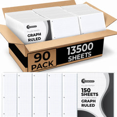 Loose Leaf Paper, Quad Ruled, 8" x 10.5", Filler Paper, 56 GSM Thick Paper, 3 Hole-Punched, 150 Sheets/Pack
