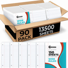 Loose Leaf Paper, Wide Ruled, 8" x 10.5", Filler Paper, 56 GSM Thick Paper, 3 Hole-Punched, 150 Sheets/Pack