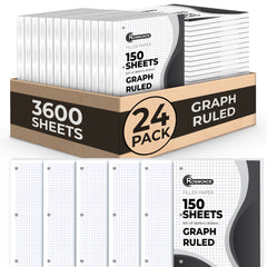 Loose Leaf Paper, Quad Ruled, 8" x 10.5", Filler Paper, 56 GSM Thick Paper, 3 Hole-Punched, 150 Sheets/Pack
