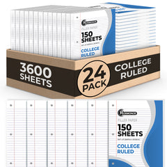 Loose Leaf Paper, College Ruled, 8" x 10.5", Filler Paper, 56 GSM Thick Paper, 3 Hole-Punched, 150 Sheets/Pack