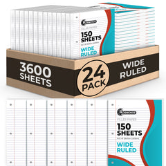 Loose Leaf Paper, Wide Ruled, 8" x 10.5", Filler Paper, 56 GSM Thick Paper, 3 Hole-Punched, 150 Sheets/Pack