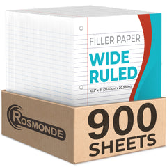 Loose Leaf Paper, Wide Ruled, 8" x 10.5", Filler Paper, 56 GSM Thick Paper, 3 Hole-Punched, 150 Sheets/Pack