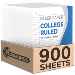 Loose Leaf Paper, College Ruled, 8" x 10.5", Filler Paper, 56 GSM Thick Paper, 3 Hole-Punched, 150 Sheets/Pack