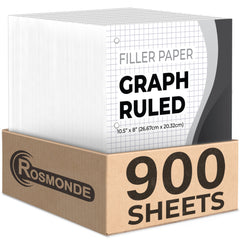 Loose Leaf Paper, Quad Ruled, 8" x 10.5", Filler Paper, 56 GSM Thick Paper, 3 Hole-Punched, 150 Sheets/Pack