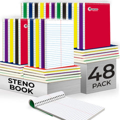Steno Pad, Gregg Ruled, 160 Pages (80 Sheets) Per Book, Assorted Soft Cover