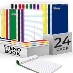 Steno Pad, Gregg Ruled, 160 Pages (80 Sheets) Per Book, Assorted Soft Cover