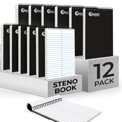 Steno Pad, Gregg Ruled, 160 Pages (80 Sheets) Per Book, Black Soft Cover