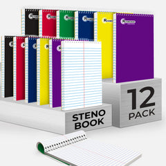 Steno Pad, Gregg Ruled, 160 Pages (80 Sheets) Per Book, Assorted Soft Cover