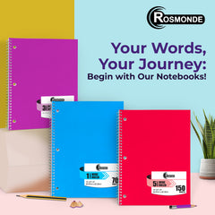 Subject Notebook, 3 Subject, Wide Ruled, 300 Pages (150 Sheets) Per Book, Soft Cover